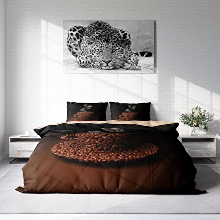 Monohome Sleep Coffee 3D Temalı Pamuk Saten Çift Kişilik Nevresim Takımı