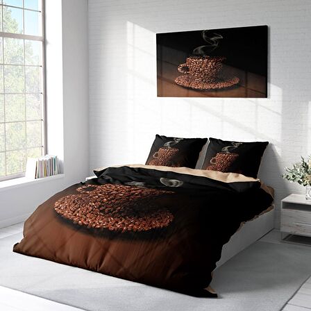 Monohome Sleep Coffee 3D Temalı Pamuk Saten Çift Kişilik Nevresim Takımı