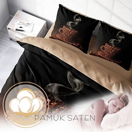 Monohome Sleep Coffee 3D Temalı Pamuk Saten Çift Kişilik Nevresim Takımı