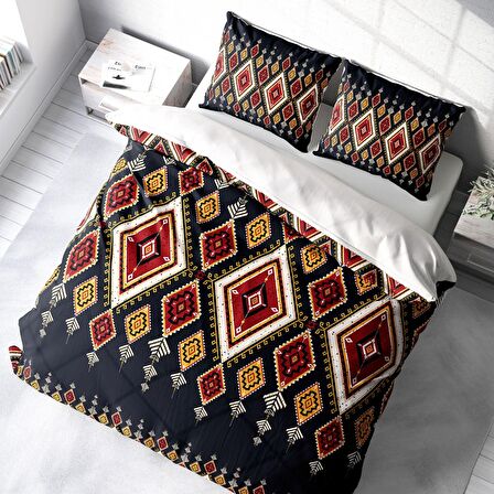 Monohome Ethnic Geometric Geometrik Pamuk Saten Çift Kişilik Nevresim Takımı