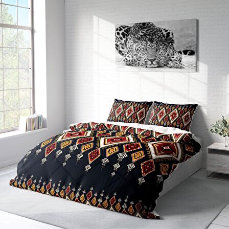 Monohome Ethnic Geometric Geometrik Pamuk Saten Çift Kişilik Nevresim Takımı