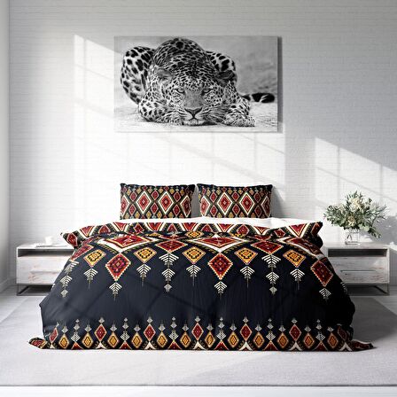 Monohome Ethnic Geometric Geometrik Pamuk Saten Çift Kişilik Nevresim Takımı