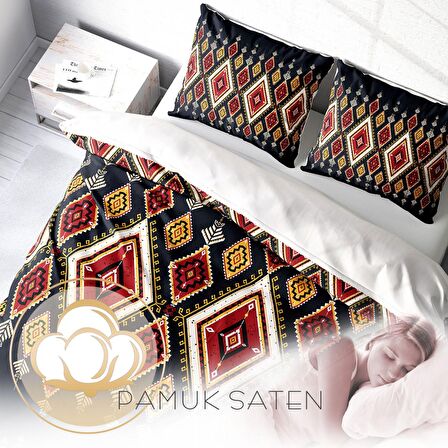 Monohome Ethnic Geometric Geometrik Pamuk Saten Çift Kişilik Nevresim Takımı
