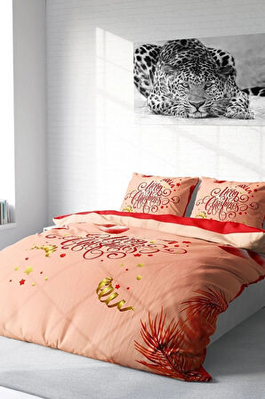 Yılbaşı Merry Christmas Çift Kişilik 3D Nevresim Takımı Pamuk Saten