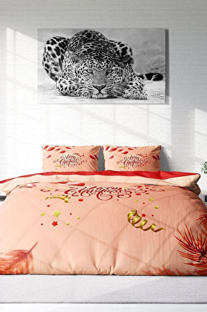 Yılbaşı Merry Christmas Çift Kişilik 3D Nevresim Takımı Pamuk Saten