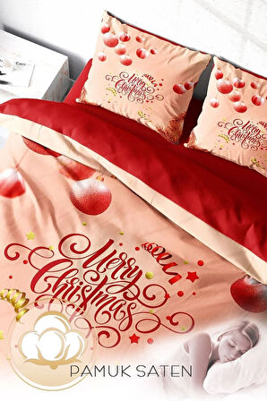 Yılbaşı Merry Christmas Çift Kişilik 3D Nevresim Takımı Pamuk Saten