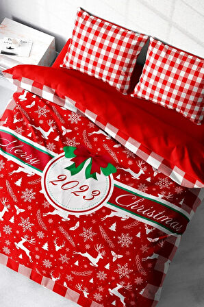 Yılbaşı Nevresim Takım %100 Doğal Pamuk Merry Christmas Çift Kişilik 2023