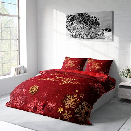 Monohome Merry Christmas Kar Kristalleri 3D Temalı Pamuk Saten Çift Kişilik Nevresim Takımı