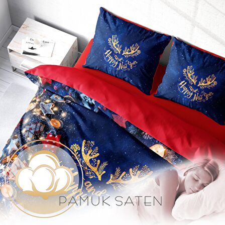 Monohome Merry Christmas Happy 3D Temalı Pamuk Saten Çift Kişilik Nevresim Takımı