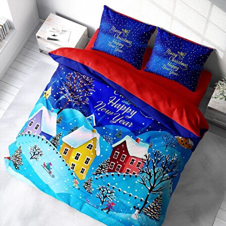 Monohome Merry Christmas Snow 3D Temalı Pamuk Saten Çift Kişilik Nevresim Takımı