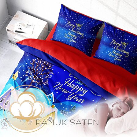 Monohome Merry Christmas Snow 3D Temalı Pamuk Saten Çift Kişilik Nevresim Takımı