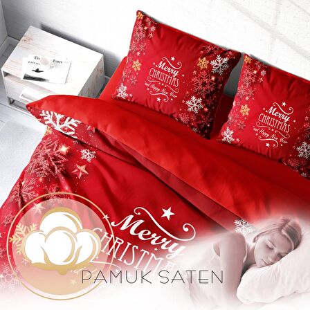 Monohome Merry Christmas Snow Flake 3D Temalı Pamuk Saten Çift Kişilik Nevresim Takımı