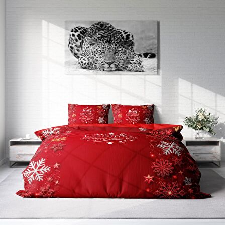 Monohome Merry Christmas Snow Flake 3D Temalı Pamuk Saten Çift Kişilik Nevresim Takımı