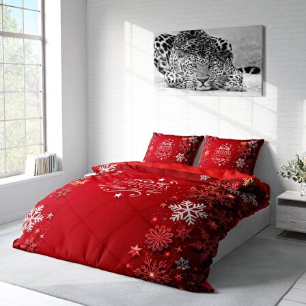 Monohome Merry Christmas Snow Flake 3D Temalı Pamuk Saten Çift Kişilik Nevresim Takımı