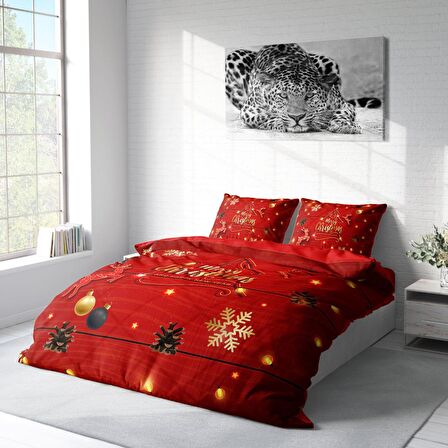 Monohome Merry Christmas Christmas Tree 3D Temalı Pamuk Saten Çift Kişilik Nevresim Takımı