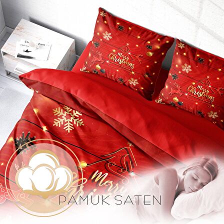 Monohome Merry Christmas Christmas Tree 3D Temalı Pamuk Saten Çift Kişilik Nevresim Takımı