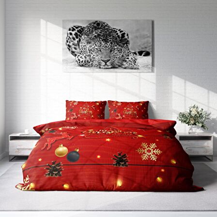 Monohome Merry Christmas Christmas Tree 3D Temalı Pamuk Saten Çift Kişilik Nevresim Takımı