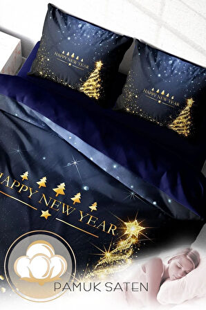 Yılbaşı Nevresim Takım %100 Doğal Pamuk Merry Christmas Çift Kişilik Tree