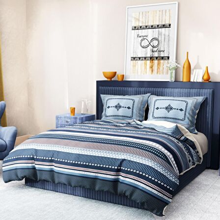 Monohome Premium Luxury Blue Suite 3D Temalı Pamuk Saten Çift Kişilik Nevresim Takımı