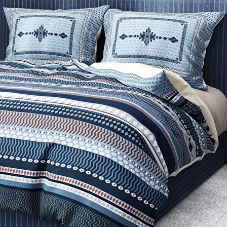 Monohome Premium Luxury Blue Suite 3D Temalı Pamuk Saten Çift Kişilik Nevresim Takımı