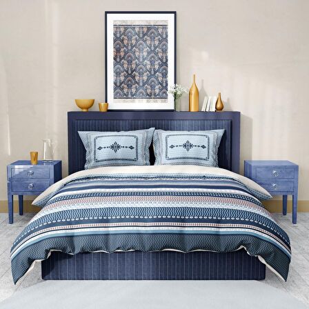 Monohome Premium Luxury Blue Suite 3D Temalı Pamuk Saten Çift Kişilik Nevresim Takımı