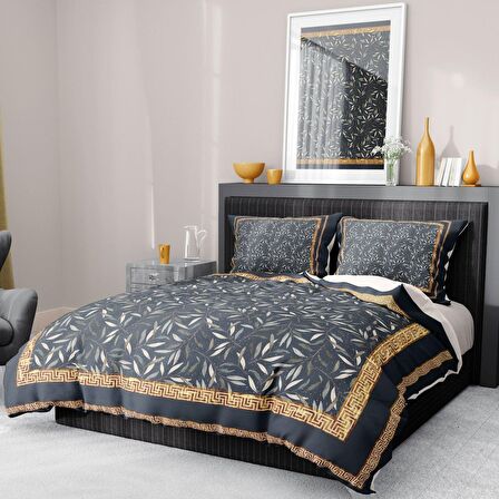 Monohome Premium Luxury Dark Leaf 3D Temalı Pamuk Saten Çift Kişilik Nevresim Takımı