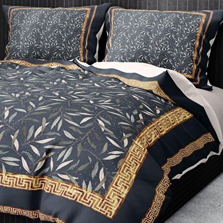 Monohome Premium Luxury Dark Leaf 3D Temalı Pamuk Saten Çift Kişilik Nevresim Takımı