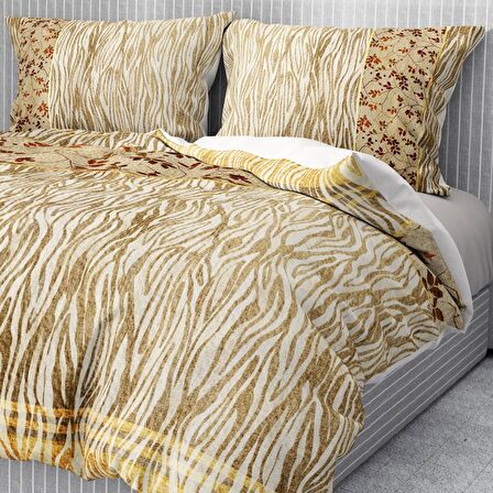 Monohome Premium Luxury Gold Zebra 3D Temalı Pamuk Saten Çift Kişilik Nevresim Takımı