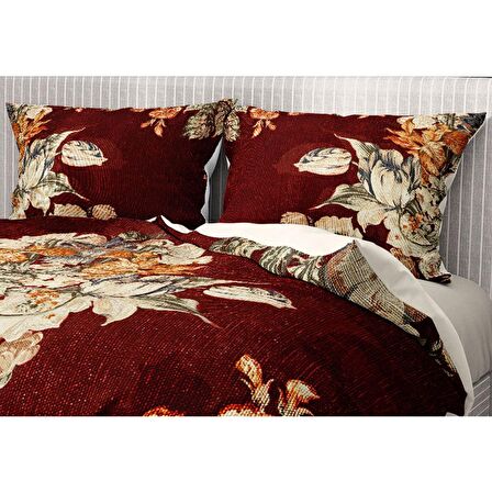Monohome Premium Luxury Glazed Bouquet Çiçekli Pamuk Saten Çift Kişilik Nevresim Takımı