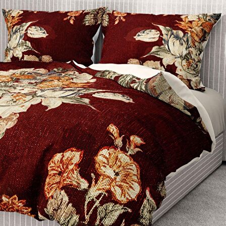 Monohome Premium Luxury Glazed Bouquet Çiçekli Pamuk Saten Çift Kişilik Nevresim Takımı