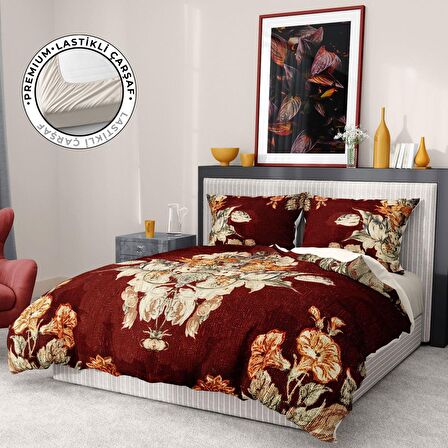 Monohome Premium Luxury Glazed Bouquet Çiçekli Pamuk Saten Çift Kişilik Nevresim Takımı