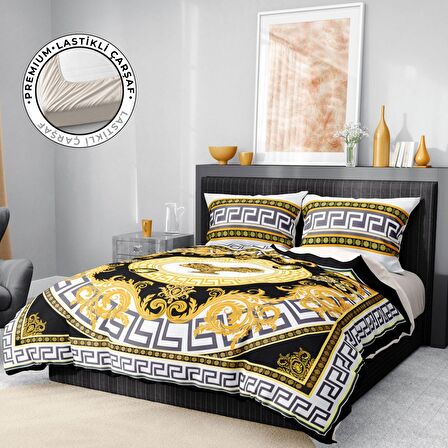 Monohome Premium Luxury Yellow Brand 3D Temalı Pamuk Saten Çift Kişilik Nevresim Takımı