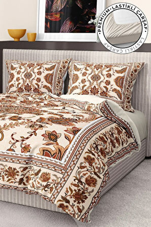 %100 Pamuk Saten Nevresim Takımı Lastikli Çarşaf Deluxe Çift Kişilik 3d Damask