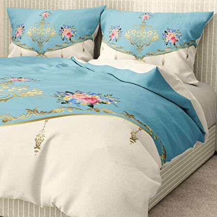 Monohome Premium Luxury Soft Stylish Çiçekli Pamuk Saten Çift Kişilik Nevresim Takımı
