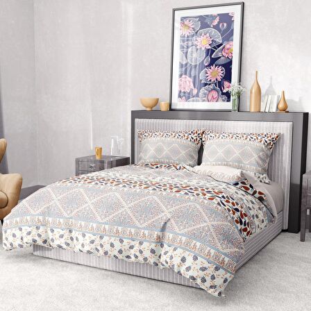 Monohome Premium Luxury Patchwork 3D Temalı Pamuk Saten Çift Kişilik Nevresim Takımı