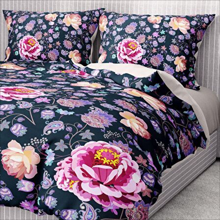 Monohome Premium Luxury Purple Paisley Çiçekli Pamuk Saten Çift Kişilik Nevresim Takımı