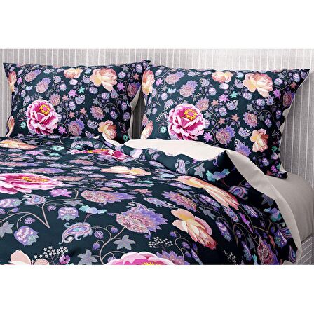 Monohome Premium Luxury Purple Paisley Çiçekli Pamuk Saten Çift Kişilik Nevresim Takımı