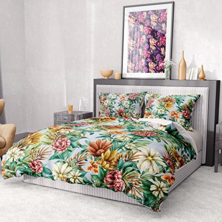 Monohome Premium Luxury Daisy Çiçekli Pamuk Saten Çift Kişilik Nevresim Takımı