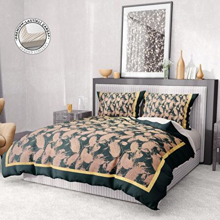 Monohome Premium Luxury Leaf 3D Temalı Pamuk Saten Çift Kişilik Nevresim Takımı