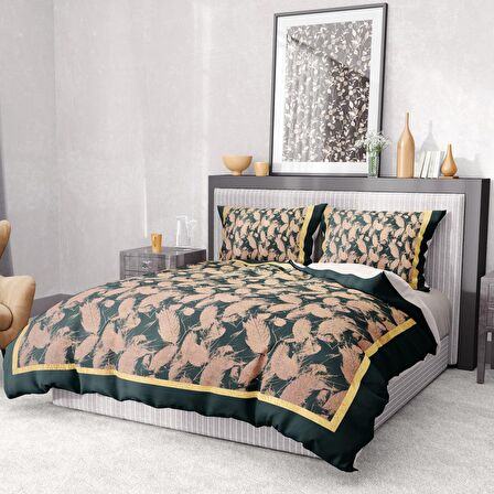 Monohome Premium Luxury Leaf 3D Temalı Pamuk Saten Çift Kişilik Nevresim Takımı