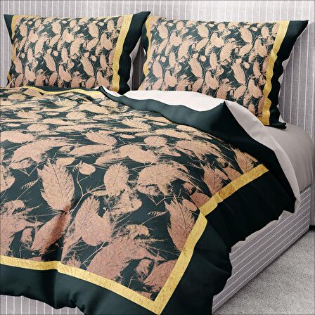 Monohome Premium Luxury Leaf 3D Temalı Pamuk Saten Çift Kişilik Nevresim Takımı