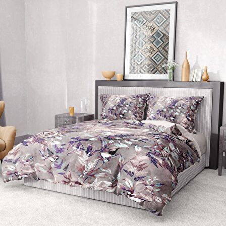Monohome Premium Luxury Bird Çiçekli Pamuk Saten Çift Kişilik Nevresim Takımı