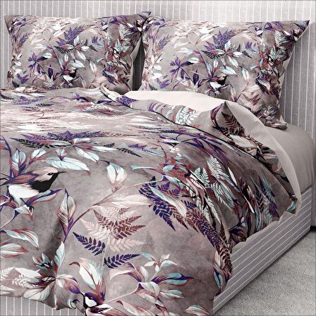 Monohome Premium Luxury Bird Çiçekli Pamuk Saten Çift Kişilik Nevresim Takımı