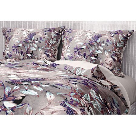 Monohome Premium Luxury Bird Çiçekli Pamuk Saten Çift Kişilik Nevresim Takımı