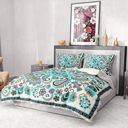 Monohome Premium Luxury Paisley 3D Temalı Pamuk Saten Çift Kişilik Nevresim Takımı