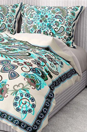 %100 Pamuk Saten Nevresim Takımı Lastikli Çarşaf Deluxe Çift Kişilik 3d Blue