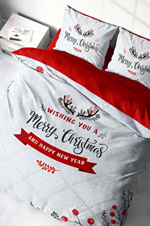 Yılbaşı Nevresim Takım %100 Doğal Pamuk Merry Christmas Çift Kişilik Wıshing You