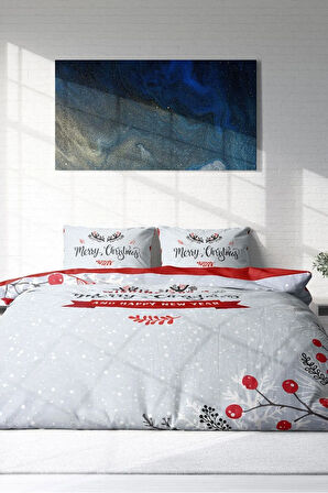 Yılbaşı Nevresim Takım %100 Doğal Pamuk Merry Christmas Çift Kişilik Wıshing You
