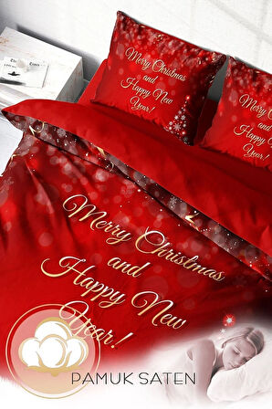 Yılbaşı Süsü Happy New Noel %100 Pamuk Saten 3d Çift Kişilik Nevresim Takımı