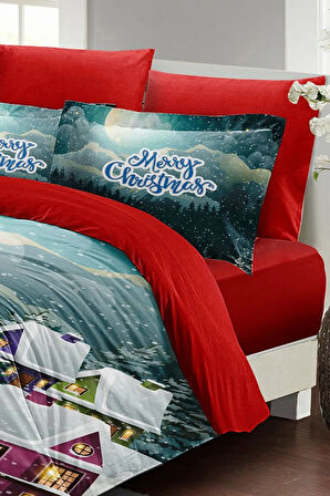 Yılbaşı Süsü Dream House Noel %100 Pamuk Saten 3d Çift Kişilik Nevresim Takımı